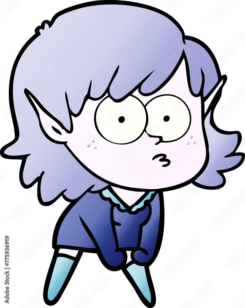 cartoon elf girl staring and crouching cartoon elf girl staring and crouching