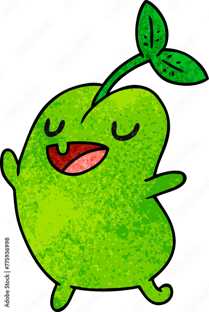 Naklejka premium textured cartoon illustration kawaii cute sprouting bean