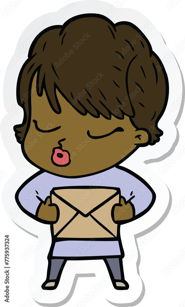 sticker of a cartoon woman with eyes shut sticker of a cartoon woman with eyes shut