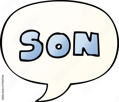 cartoon word son with speech bubble in smooth gradient style