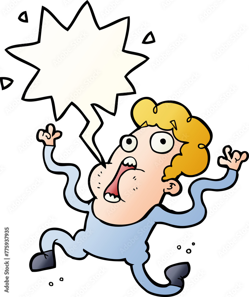cartoon terrified man with speech bubble in smooth gradient style cartoon terrified man with speech bubble in smooth gradient style