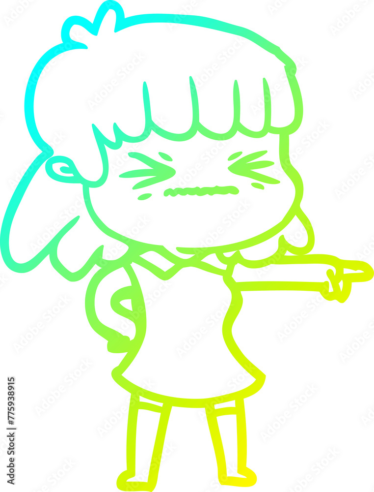 cold gradient line drawing of a cartoon woman cold gradient line drawing of a cartoon woman