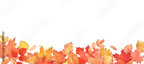 Autumn blur falling leaves border. Autumnal foliage fall and orange maple leaves
