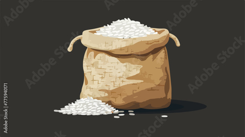Rice in sackcloth bag vector flat icon Flat design