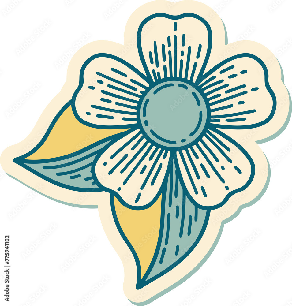 sticker of tattoo in traditional style of a flower sticker of tattoo in traditional style of a flower