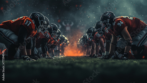 A high-quality image capturing the intensity of American football players in their pre-kickoff moment © Samvel