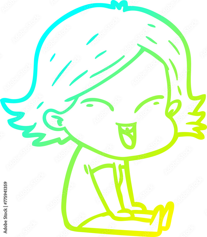 cold gradient line drawing of a happy cartoon girl cold gradient line drawing of a happy cartoon girl