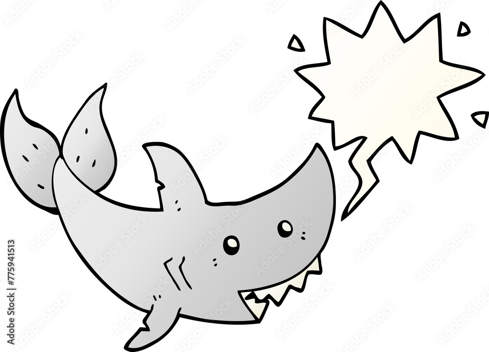 Obraz premium cartoon shark with speech bubble in smooth gradient style