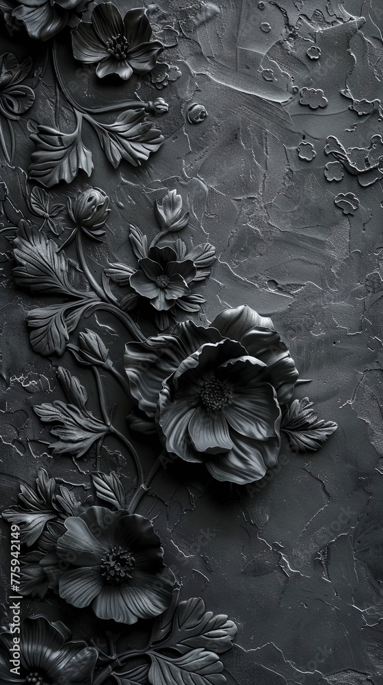 Dark Decorative volumetric flowers. - obrazy, fototapety, plakaty 