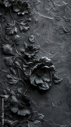 Dark Decorative volumetric flowers.
