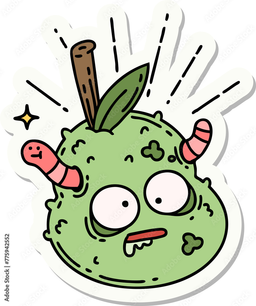 Naklejka premium sticker of a tattoo style rotten pear