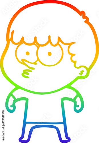 rainbow gradient line drawing of a cartoon curious boy