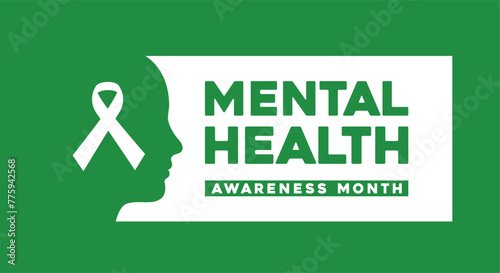 Mental health awareness month campaign concept background with human head silhouette and a  ribbon  photo