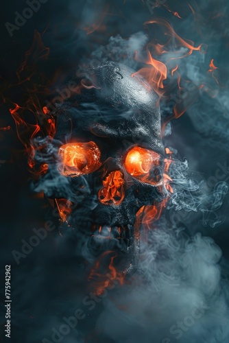 A skull with flames and smoke coming out of it. Perfect for Halloween or horror-themed projects