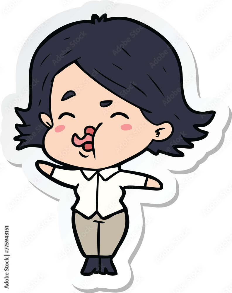 sticker of a cartoon girl pulling face sticker of a cartoon girl pulling face