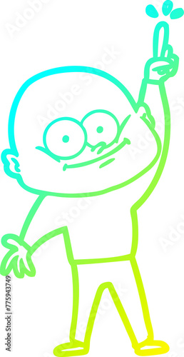 cold gradient line drawing of a cartoon bald man staring