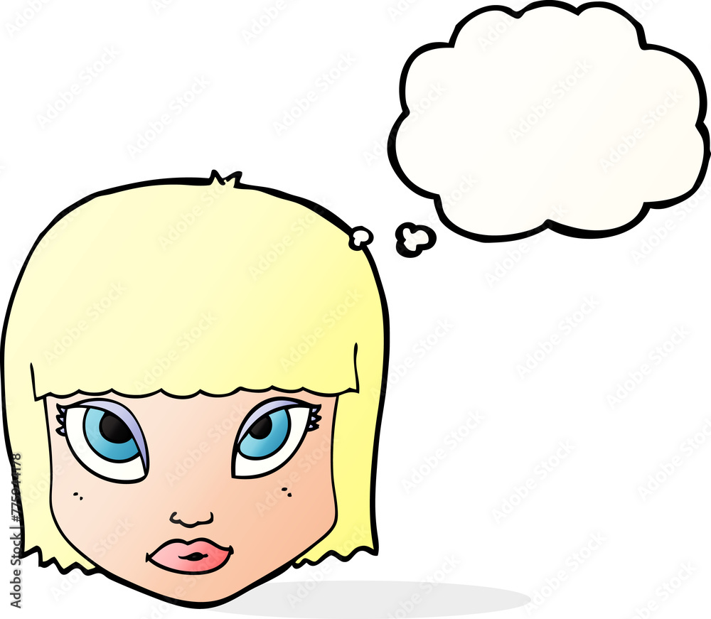 cartoon female face with thought bubble cartoon female face with thought bubble
