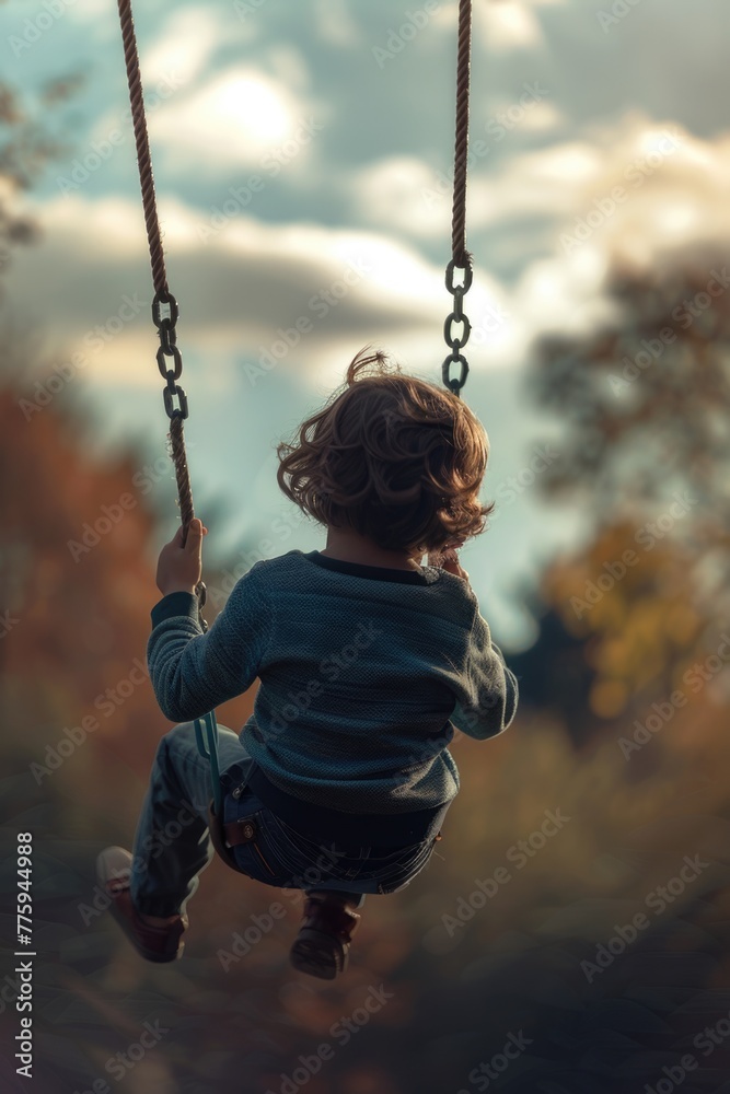 A young child enjoying a swing, perfect for family and childhood themes