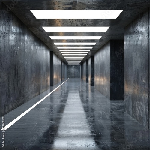 A long hallway with a light at the end. Suitable for concepts of hope and new beginnings
