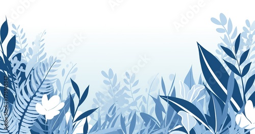 leafy website bottom border image for transitioning to the next section, graphic design company, vector graphic, new trends 2024, blue and white colour scheme