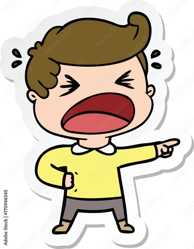 sticker of a cartoon shouting man pointing finger sticker of a cartoon shouting man pointing finger