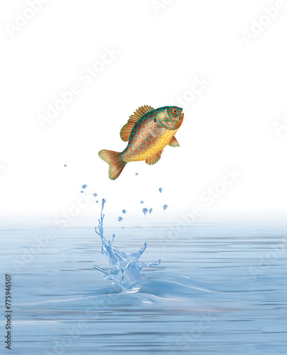 un poisson perche qui saut et sort de l'eau avec splash