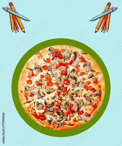 Colorful Round Tasty Pizza vector.