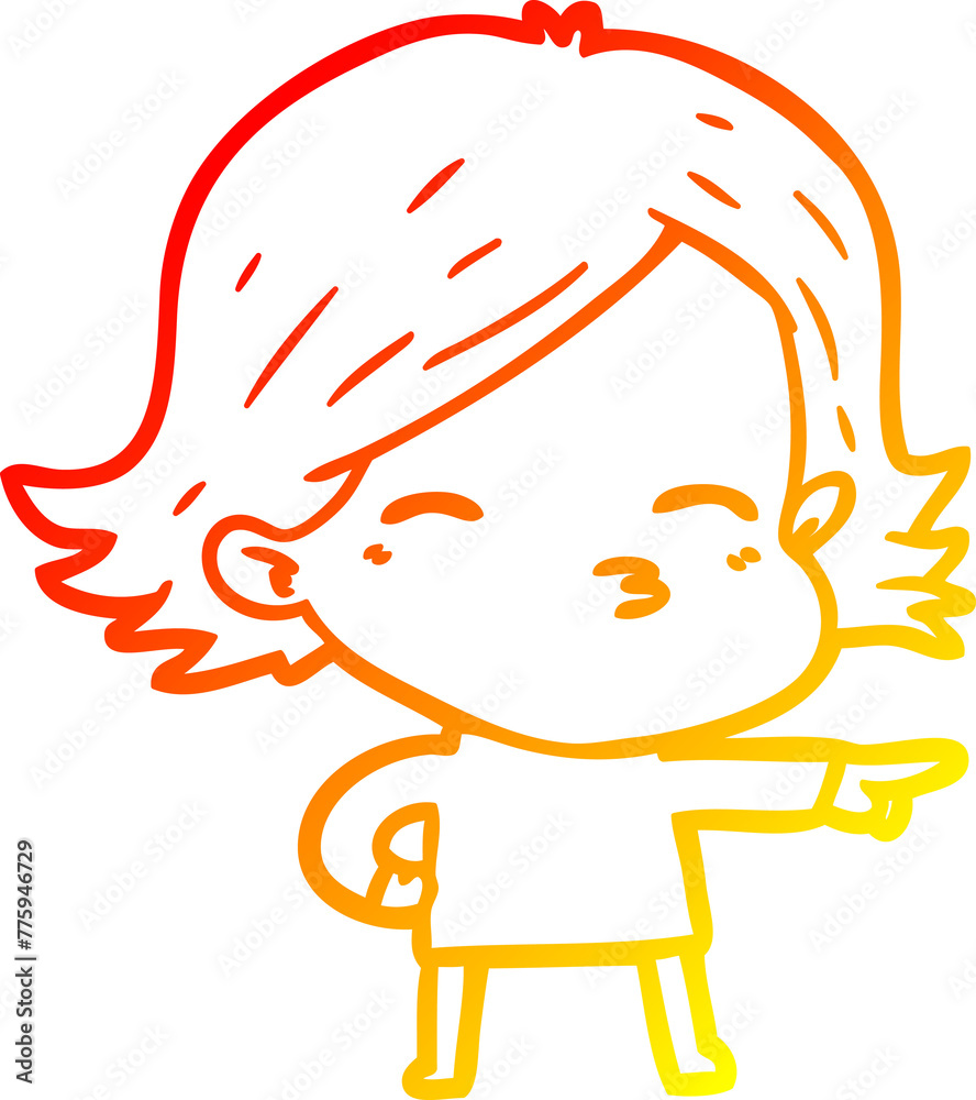 warm gradient line drawing of a cartoon woman pointing warm gradient line drawing of a cartoon woman pointing