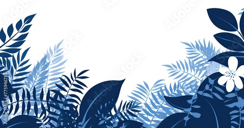leafy website bottom border image for transitioning to the next section, graphic design company, vector graphic, new trends 2024, blue and white colour scheme photo