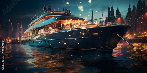 luxury yachts in the night city. 3d rendering