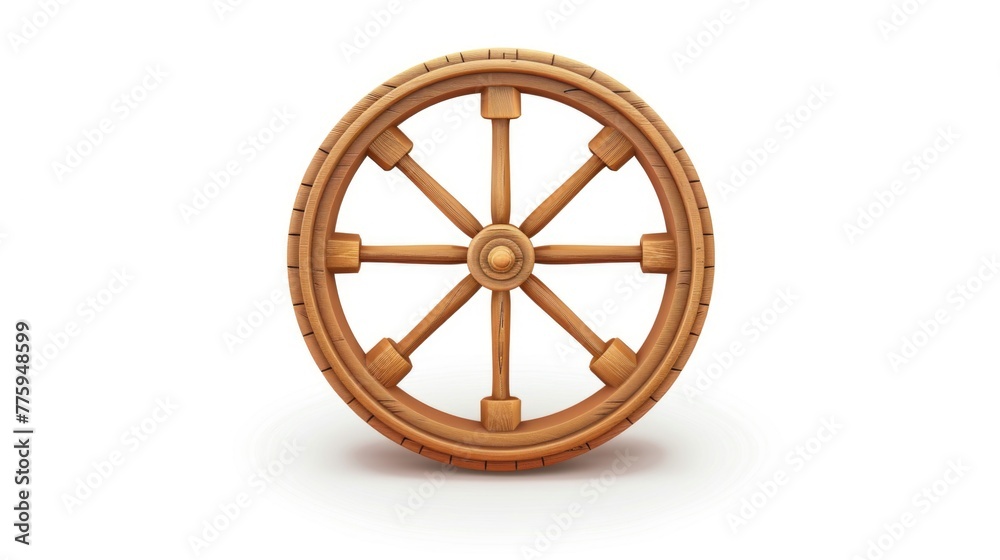A wooden wheel placed on a clean white surface. Suitable for various design projects