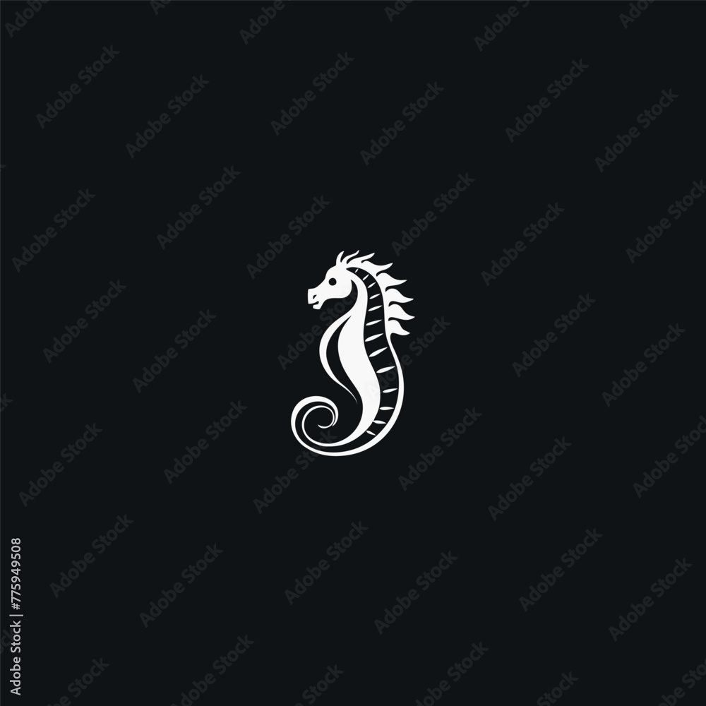 Vector logo on which an abstract image of a seahorse.

