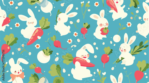 Seamless background with radish and rabbit illustra