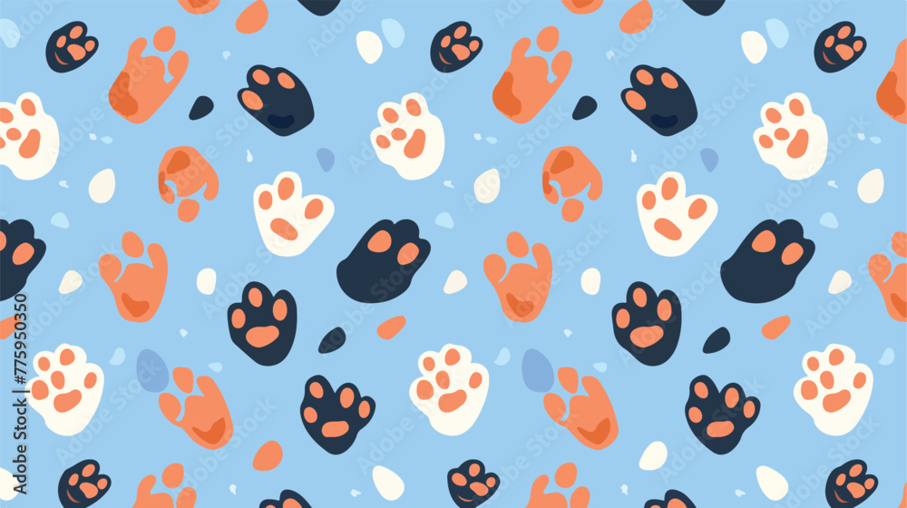 Seamless cute paw pattern endless background for wa