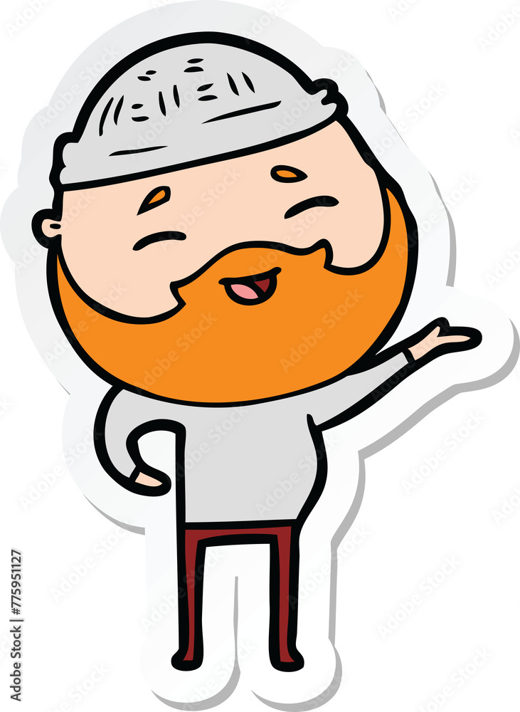 sticker of a cartoon happy bearded man