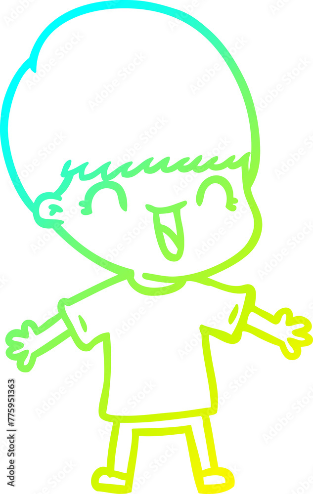 cold gradient line drawing of a happy cartoon boy