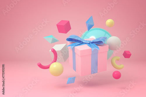 Floating gift box with geometric shapes © gearstd