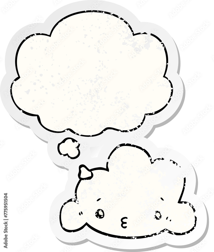 cute cartoon cloud with thought bubble as a distressed worn sticker cute cartoon cloud with thought bubble as a distressed worn sticker