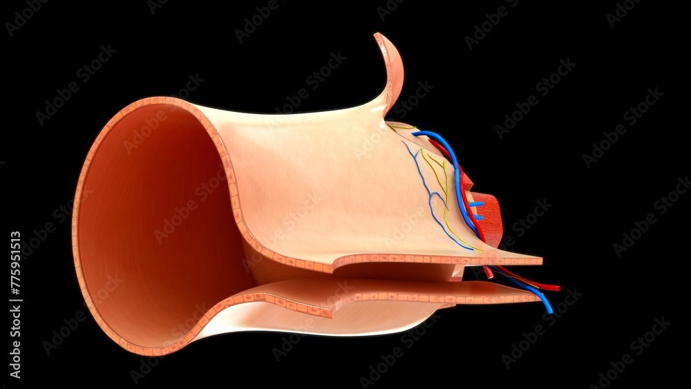 Alimentary canal cross section 3d illustration Alimentary canal cross section 3d illustration
