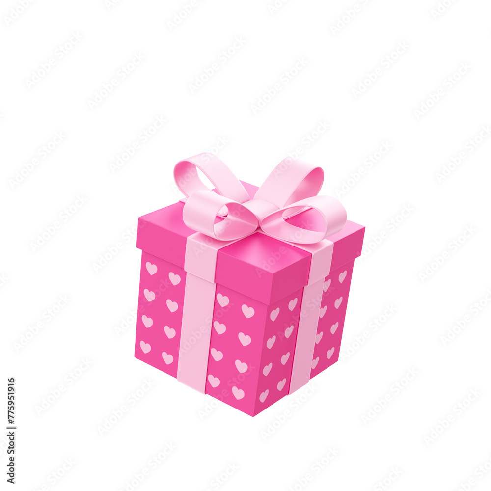 Fototapeta premium Caixa de presente rosa com corações 3d render isolado
