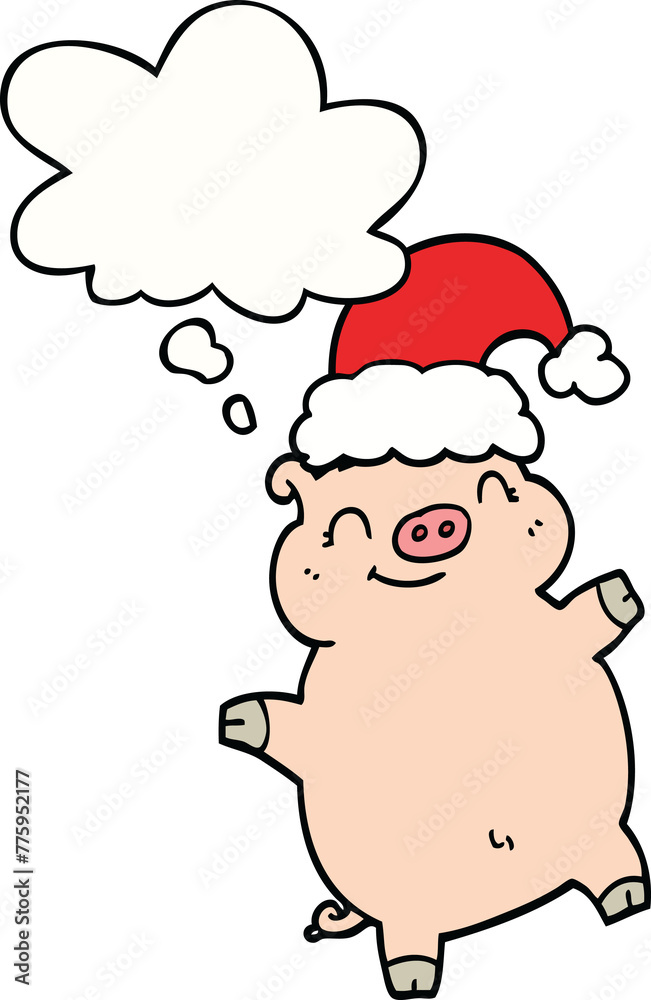 cartoon happy christmas pig with thought bubble cartoon happy christmas pig with thought bubble