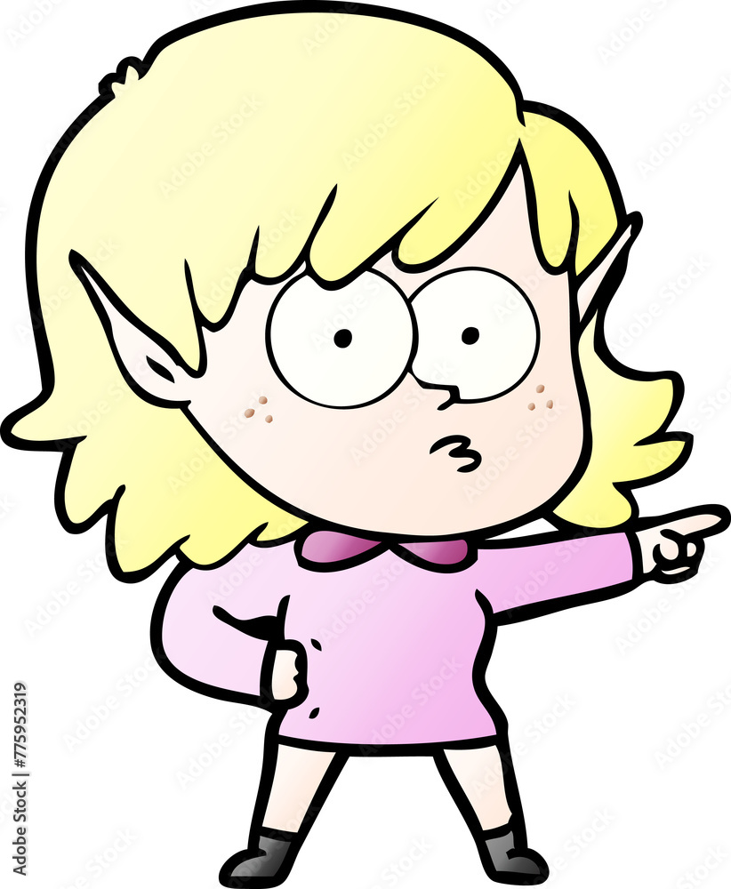 cartoon elf girl staring and pointing cartoon elf girl staring and pointing