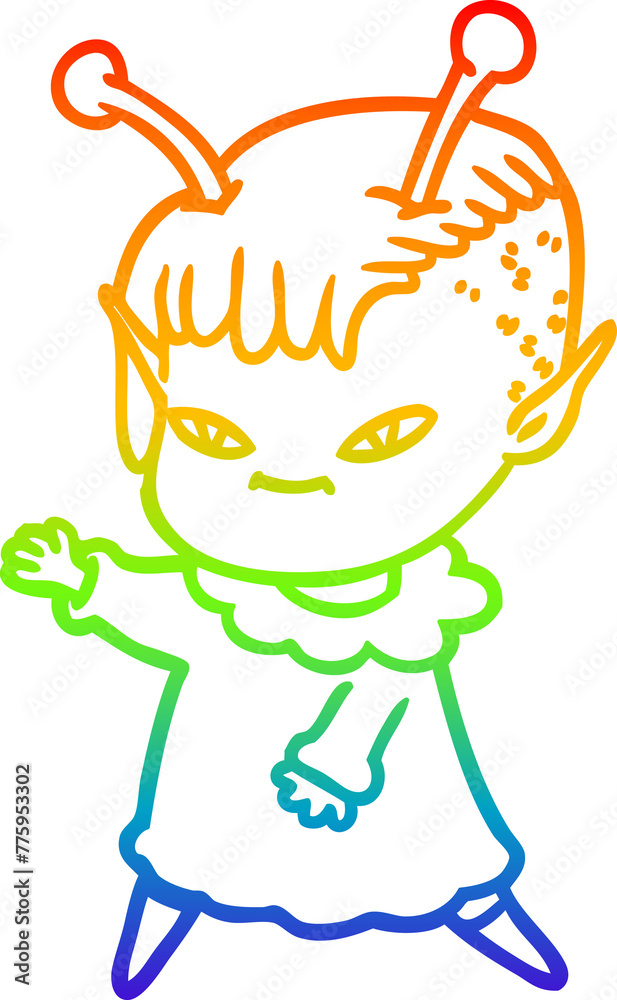 rainbow gradient line drawing of a cute cartoon alien girl rainbow gradient line drawing of a cute cartoon alien girl