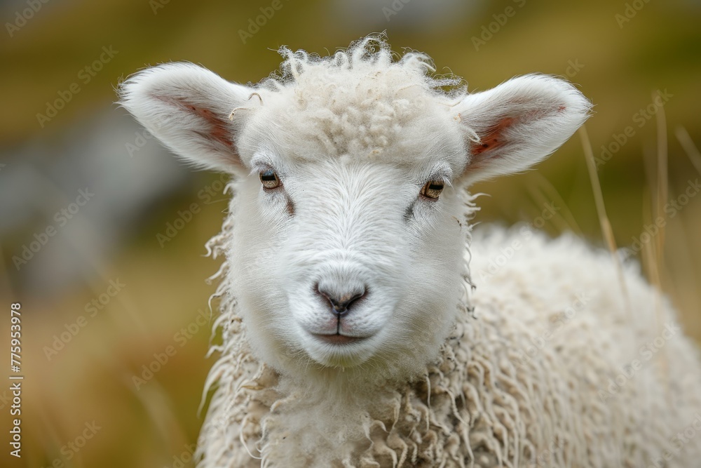 Fluffy Baby sheep portrait. Fauna mammal. Generate Ai Fluffy Baby sheep portrait. Fauna mammal. Generate Ai