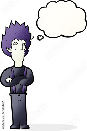 cartoon vampire man with thought bubble