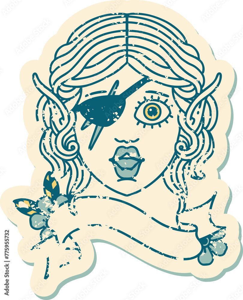Retro Tattoo Style elf rogue character face Retro Tattoo Style elf rogue character face