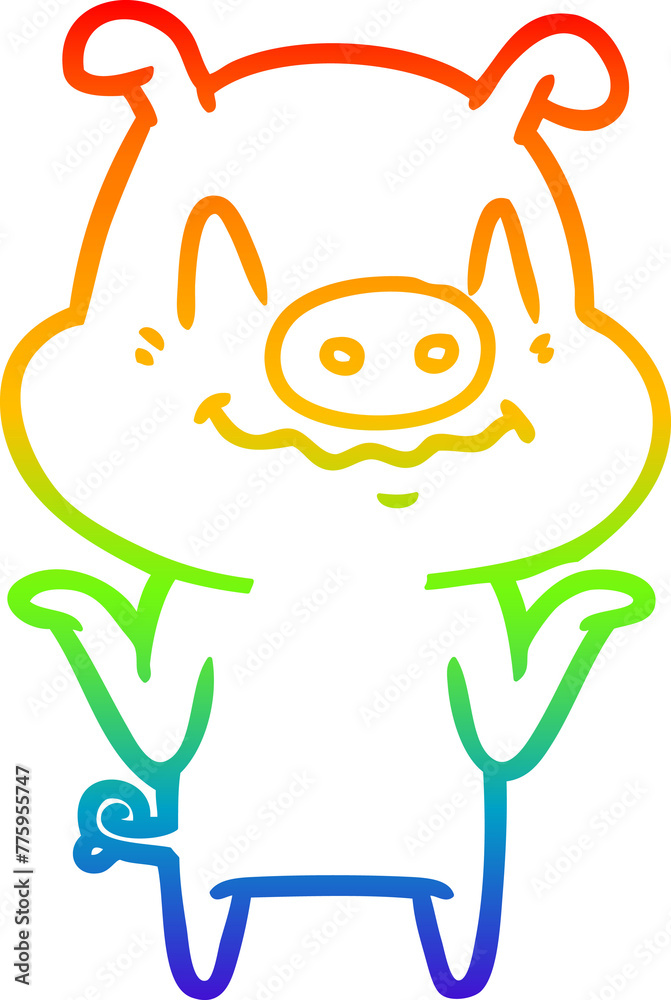 rainbow gradient line drawing of a nervous cartoon pig rainbow gradient line drawing of a nervous cartoon pig