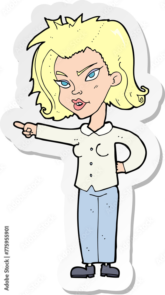 sticker of a cartoon woman pointing sticker of a cartoon woman pointing