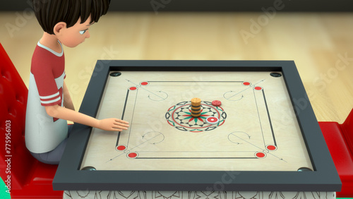 Boy playing carrom board 3d illustration photo