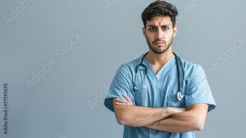 Young arabian doctor man isolated smiling cheerful showing number five with fingers.. Beautiful simple AI generated image in 4K, unique. photo